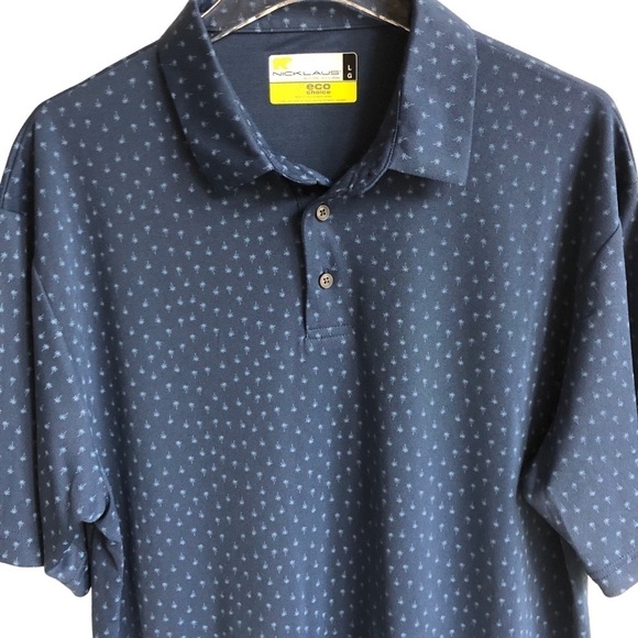Jack Nicklaus Short Sleeve Polo Shirt Palm Tree Print Eco Choice Large Blue - Picture 3 of 8